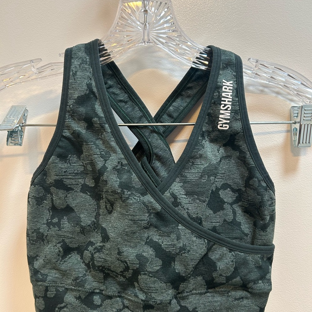 Gymshark Women's Dark Green camouflage Sports Bra
